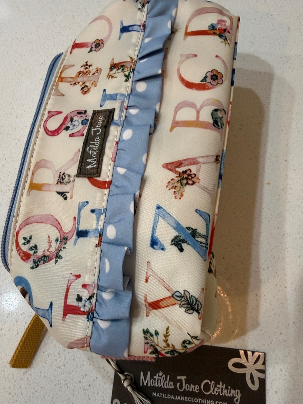 Matilda Jane Alphabet Pencil or  Cosmetic Pouch with Light Blue Ruffle NWT - Picture 5 of 12
